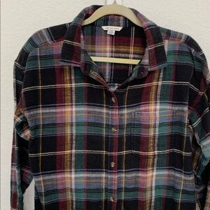 American Eagle Outfitters Black Multicolor Plaid Flannel Shirt